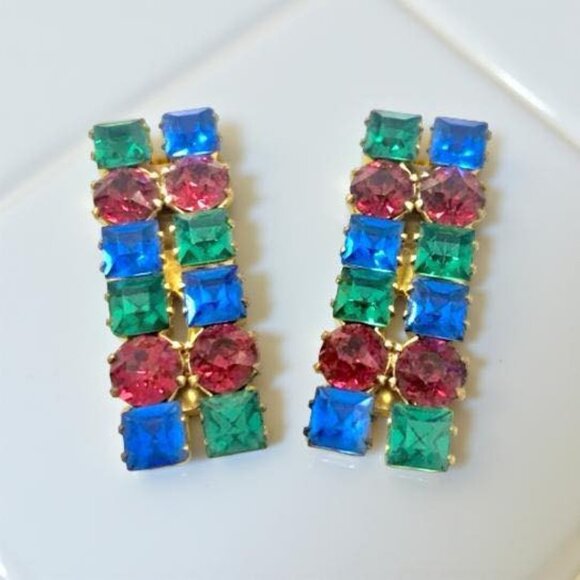 Art Deco Rhinestone Shoe Clips Pair – Multicolor, Prong Set Brass, Art Deco Pair - Picture 7 of 10